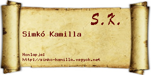 Simkó Kamilla névjegykártya